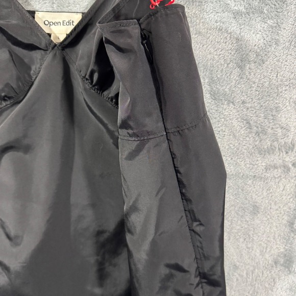 NWT Open Edit Black Spaghetti Strap Mini Dress with Side Slit Pleats Size L - Picture 7 of 14